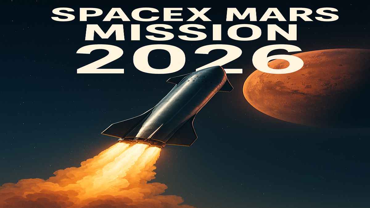 SpaceX Mars Mission 2026 Starship launch with Mars in background