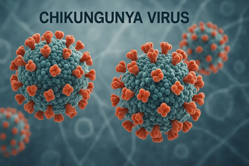 3D illustration of Chikungunya virus structure"