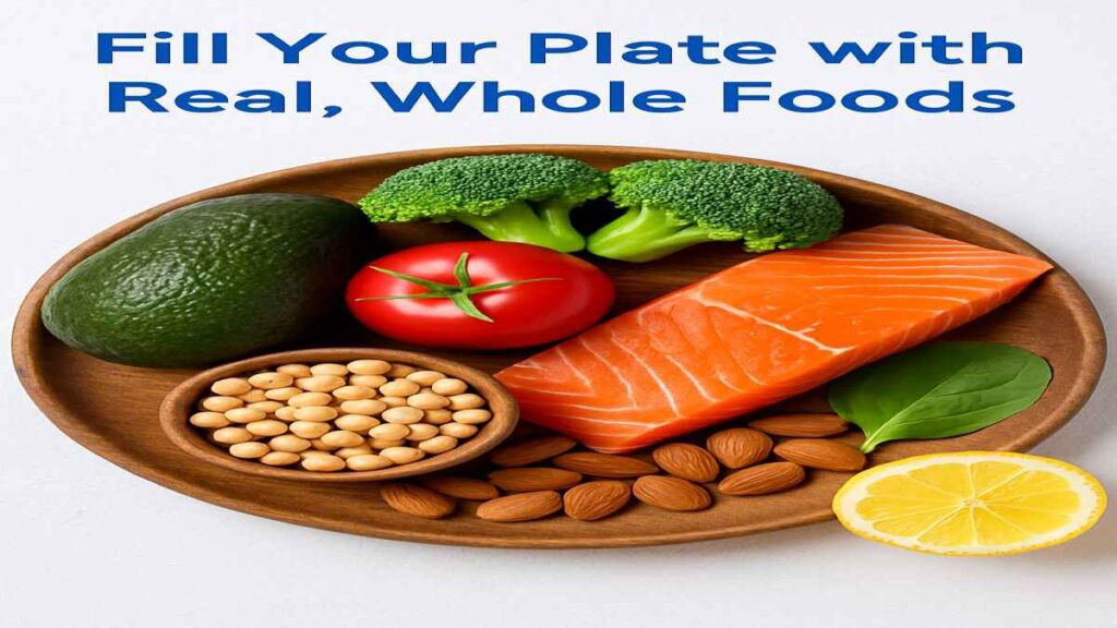 Colorful whole foods flat lay for weight loss
