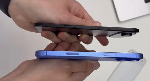 iPhone 17 Air dummy unit compared to a thicker iPhone model in hands-on leak image