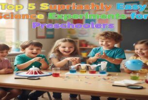 Preschool kids enjoying colorful Easy Science Experiments for Preschool with water, balloons, and volcano models in a fun classroom